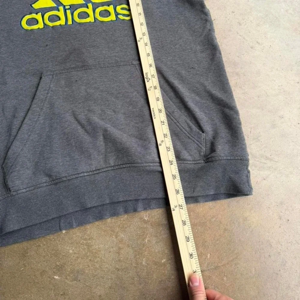 Vintage y2k grey and neon yellow adidas big logo hoodie essential